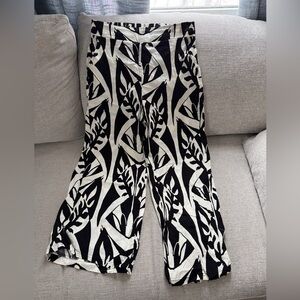 Rachel Zoe Black and White Wide Leg linen Pants